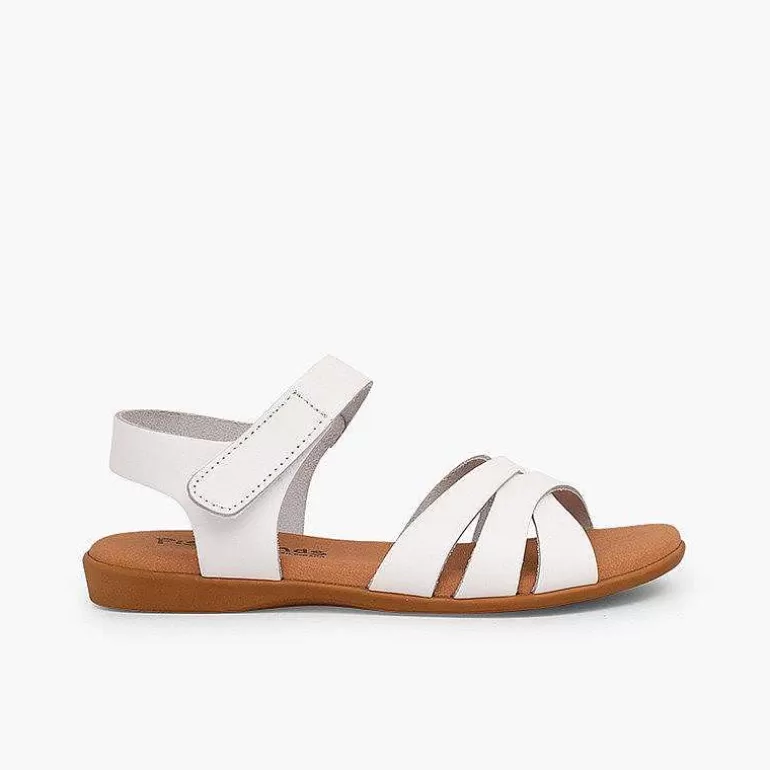 Cheap Girls' Leather Sandals With Crossed Straps And Loop Fasteners Closure Girls Sandals