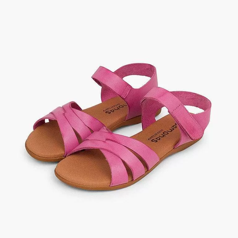 Cheap Girls' Leather Sandals With Crossed Straps And Loop Fasteners Closure Girls Sandals