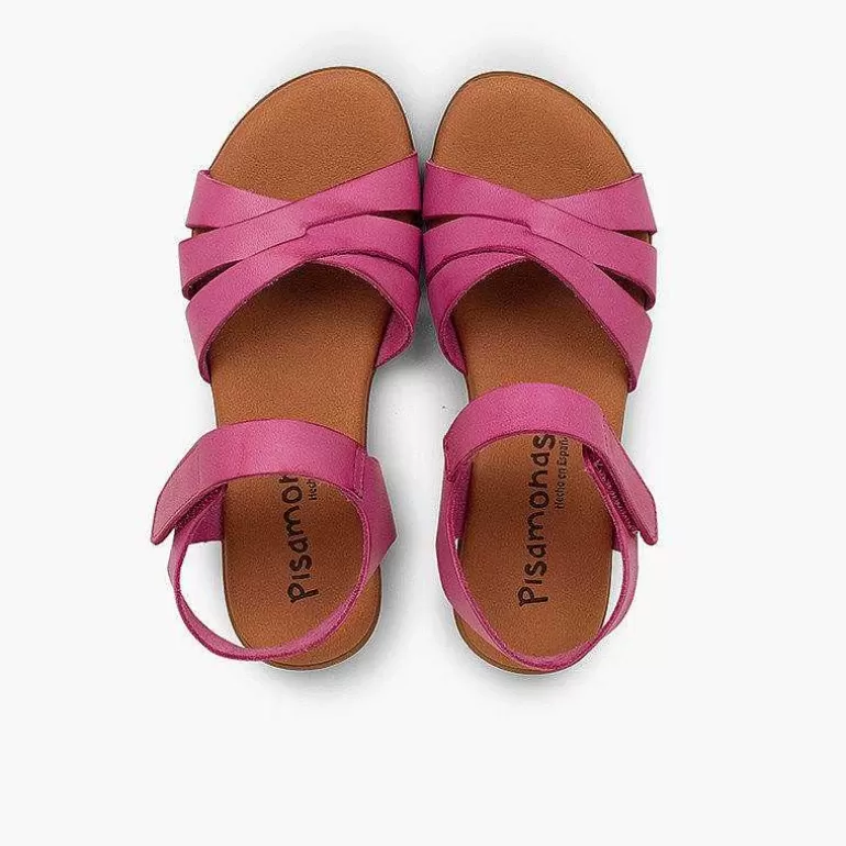 Cheap Girls' Leather Sandals With Crossed Straps And Loop Fasteners Closure Girls Sandals