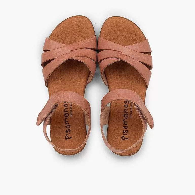 Cheap Girls' Leather Sandals With Crossed Straps And Loop Fasteners Closure Girls Sandals