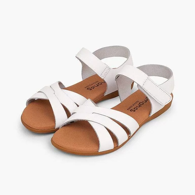 Cheap Girls' Leather Sandals With Crossed Straps And Loop Fasteners Closure Girls Sandals