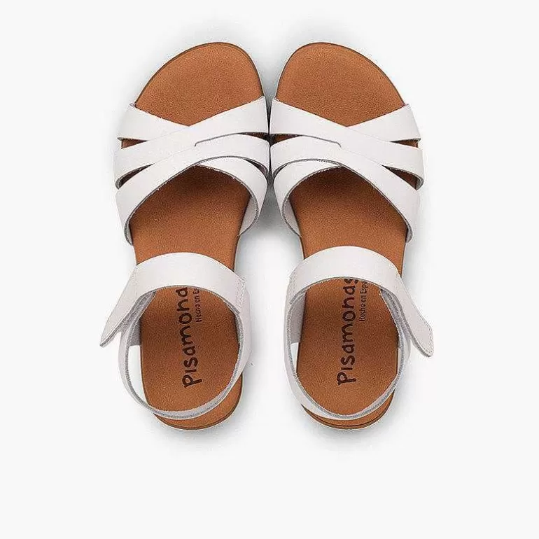 Cheap Girls' Leather Sandals With Crossed Straps And Loop Fasteners Closure Girls Sandals