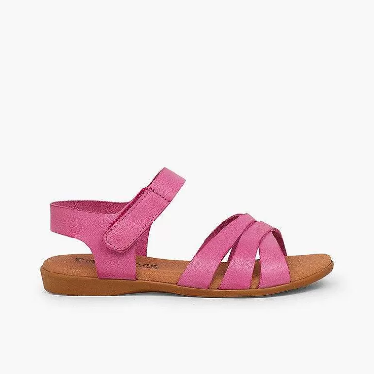 Cheap Girls' Leather Sandals With Crossed Straps And Loop Fasteners Closure Girls Sandals