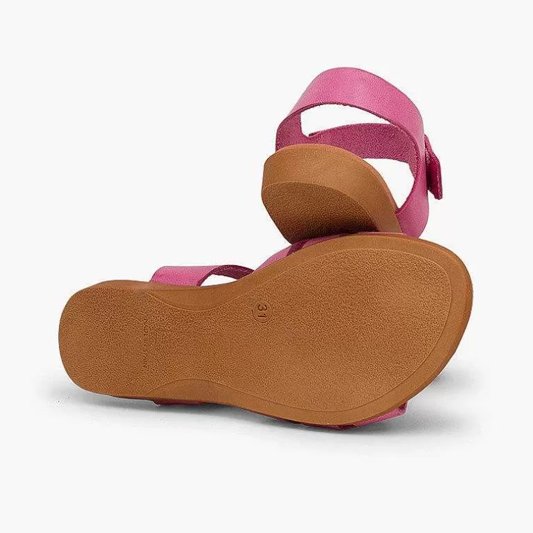 Cheap Girls' Leather Sandals With Crossed Straps And Loop Fasteners Closure Girls Sandals