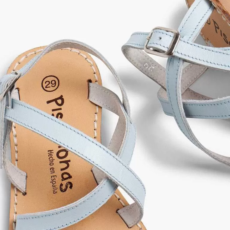 Outlet Girls' Leather Sandals With Crossover Strap And Mother Of Pearl Effect Girls Sandals