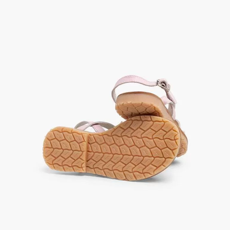 Outlet Girls' Leather Sandals With Crossover Strap And Mother Of Pearl Effect Girls Sandals
