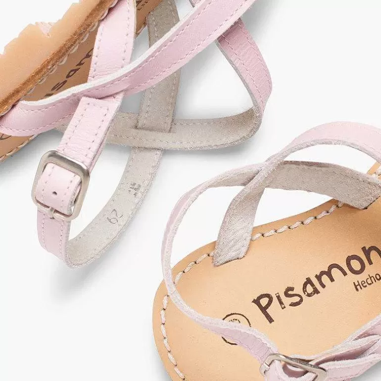 Outlet Girls' Leather Sandals With Crossover Strap And Mother Of Pearl Effect Girls Sandals