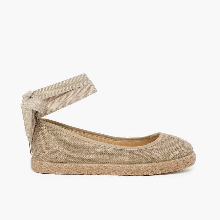 Discount Girls´ Linen Ballet Pumps With Lace Ribbon And Jute Sole Women Ballet Pumps And Flats