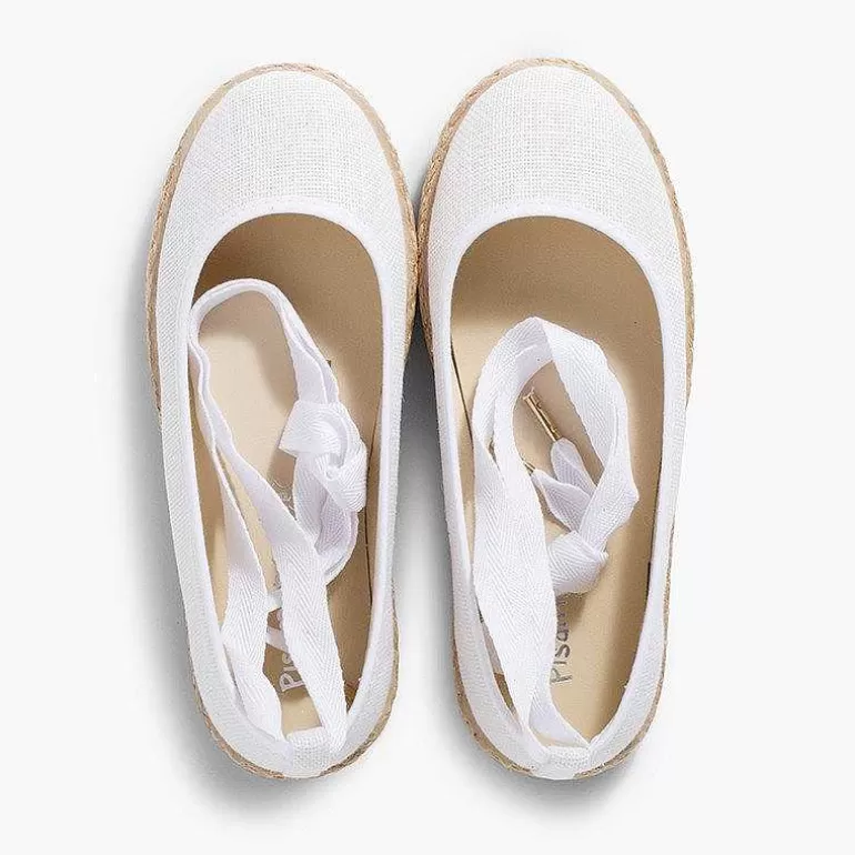 Discount Girls´ Linen Ballet Pumps With Lace Ribbon And Jute Sole Women Ballet Pumps And Flats
