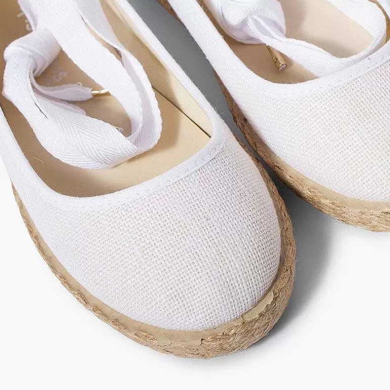 Discount Girls´ Linen Ballet Pumps With Lace Ribbon And Jute Sole Women Ballet Pumps And Flats