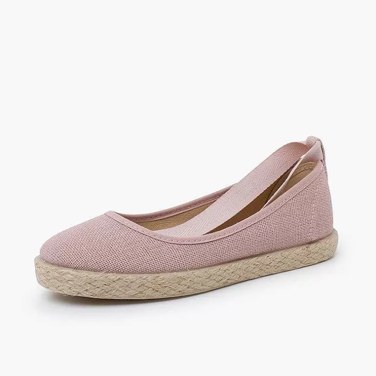 Discount Girls´ Linen Ballet Pumps With Lace Ribbon And Jute Sole Women Ballet Pumps And Flats