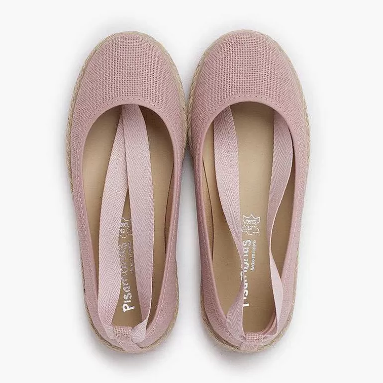 Discount Girls´ Linen Ballet Pumps With Lace Ribbon And Jute Sole Women Ballet Pumps And Flats