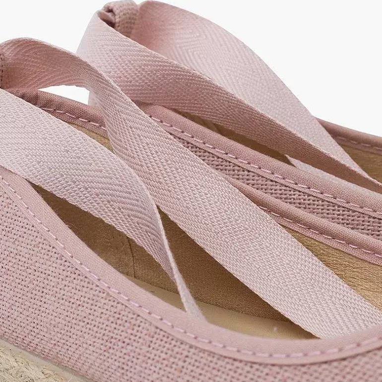Discount Girls´ Linen Ballet Pumps With Lace Ribbon And Jute Sole Women Ballet Pumps And Flats