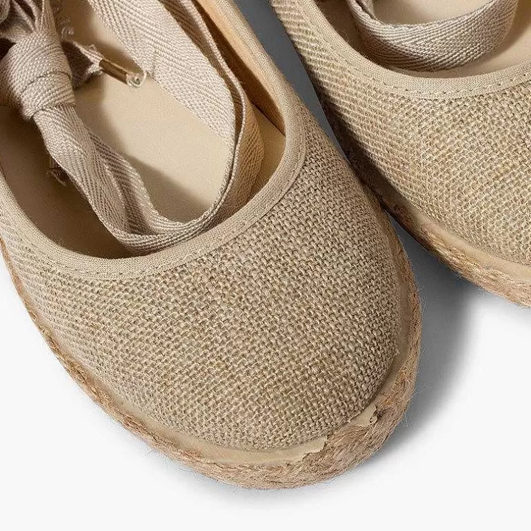 Discount Girls´ Linen Ballet Pumps With Lace Ribbon And Jute Sole Women Ballet Pumps And Flats