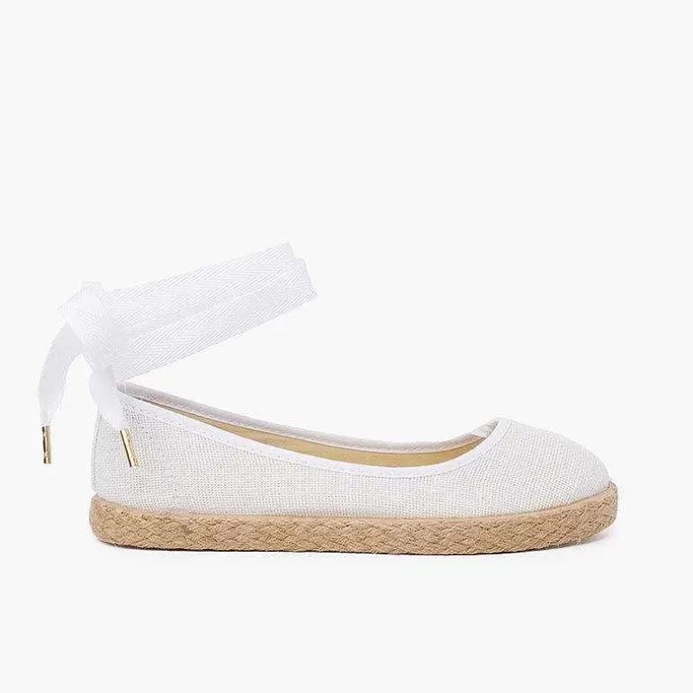 Discount Girls´ Linen Ballet Pumps With Lace Ribbon And Jute Sole Women Ballet Pumps And Flats