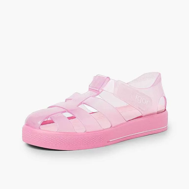 Store Jelly Shoes With Loop Fasteners Colored Sole Girls Jelly Sandals And Beachwear