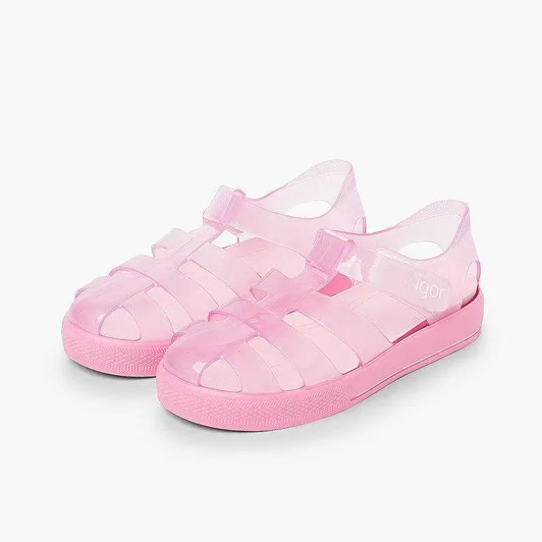 Store Jelly Shoes With Loop Fasteners Colored Sole Girls Jelly Sandals And Beachwear