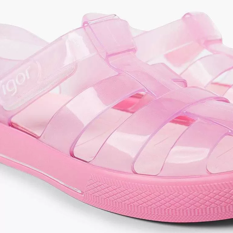 Store Jelly Shoes With Loop Fasteners Colored Sole Girls Jelly Sandals And Beachwear