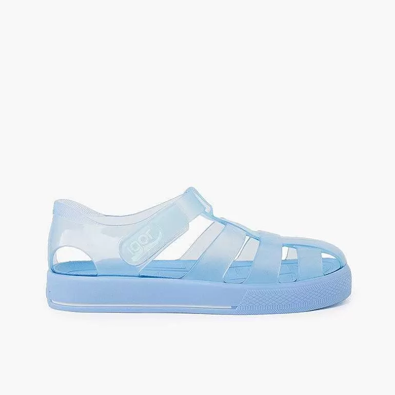 Store Jelly Shoes With Loop Fasteners Colored Sole Girls Jelly Sandals And Beachwear