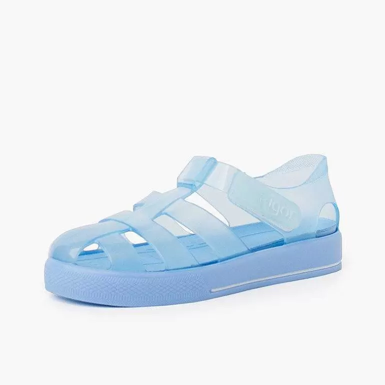 Store Jelly Shoes With Loop Fasteners Colored Sole Girls Jelly Sandals And Beachwear
