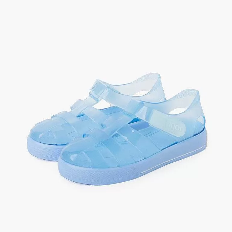 Store Jelly Shoes With Loop Fasteners Colored Sole Girls Jelly Sandals And Beachwear