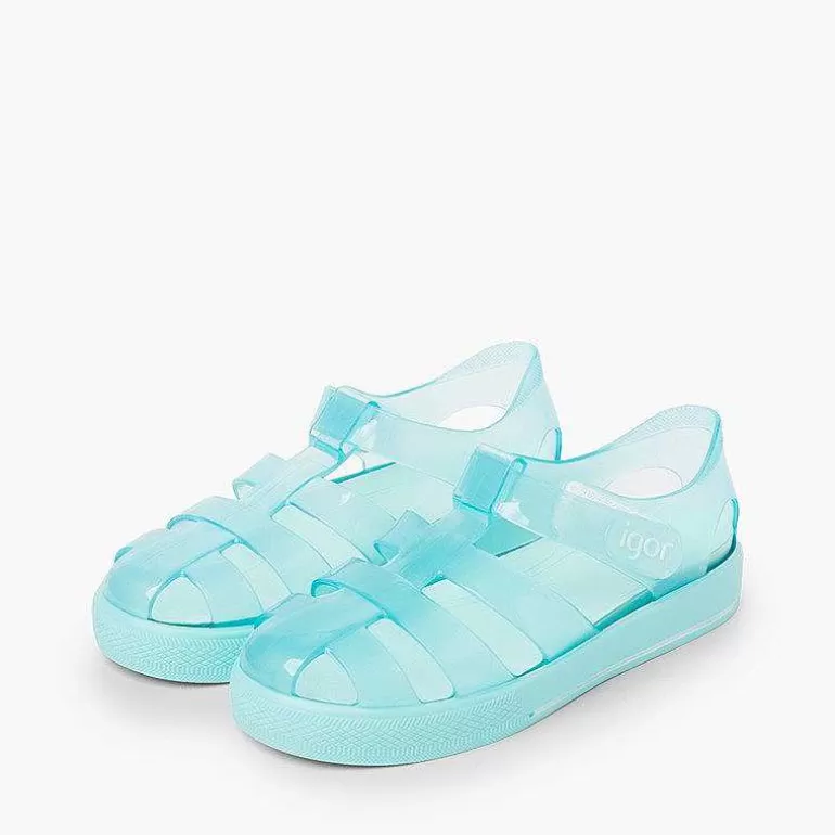 Store Jelly Shoes With Loop Fasteners Colored Sole Girls Jelly Sandals And Beachwear