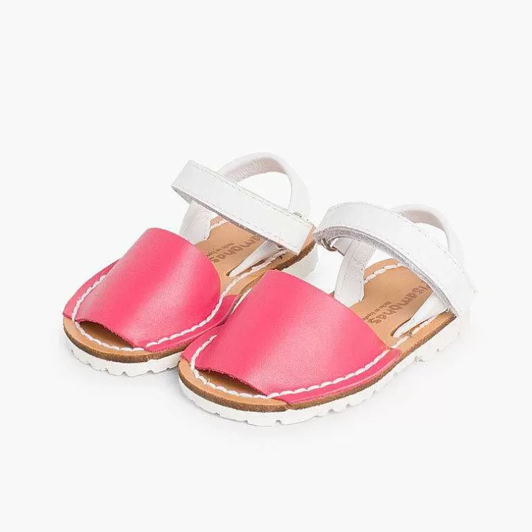 Cheap Kids Two-Tone Avarca Menorcan Sandals With Loop Fasteners - Special Edition White Sole Girls Avarcas Menorcan Sandals