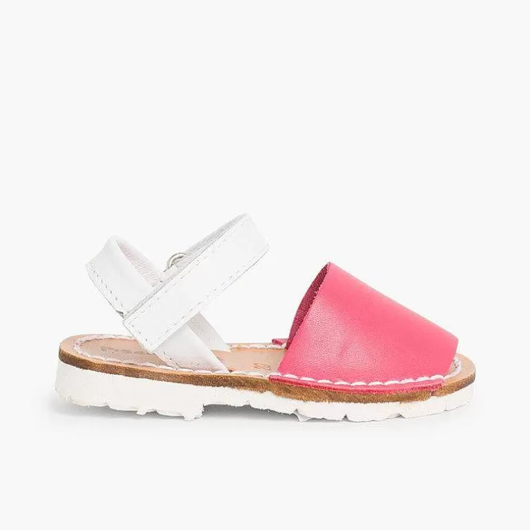 Cheap Kids Two-Tone Avarca Menorcan Sandals With Loop Fasteners - Special Edition White Sole Girls Avarcas Menorcan Sandals