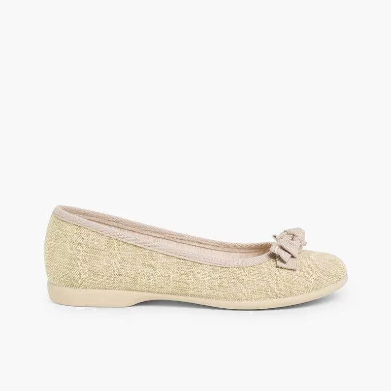 Clearance Linen Ballerina Pumps With Bow For Girls And Women Women Ballet Pumps And Flats