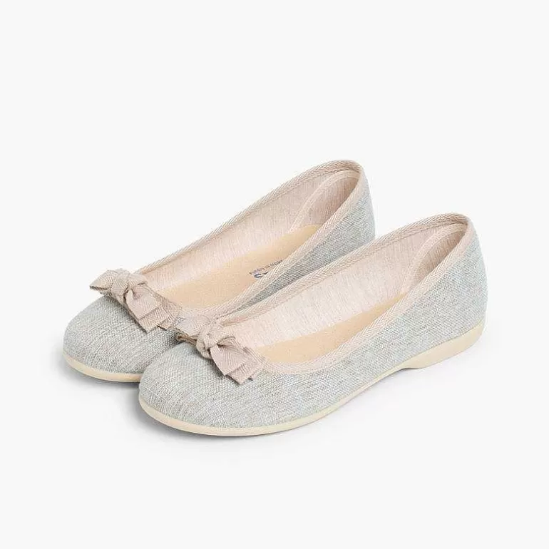 Clearance Linen Ballerina Pumps With Bow For Girls And Women Women Ballet Pumps And Flats