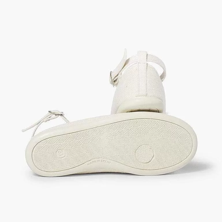 Cheap Linen Ballet Pumps With Ankle Strap And Flower Decoration Girls Communion Shoes