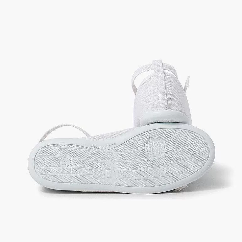 Cheap Linen Ballet Pumps With Ankle Strap And Flower Decoration Girls Communion Shoes