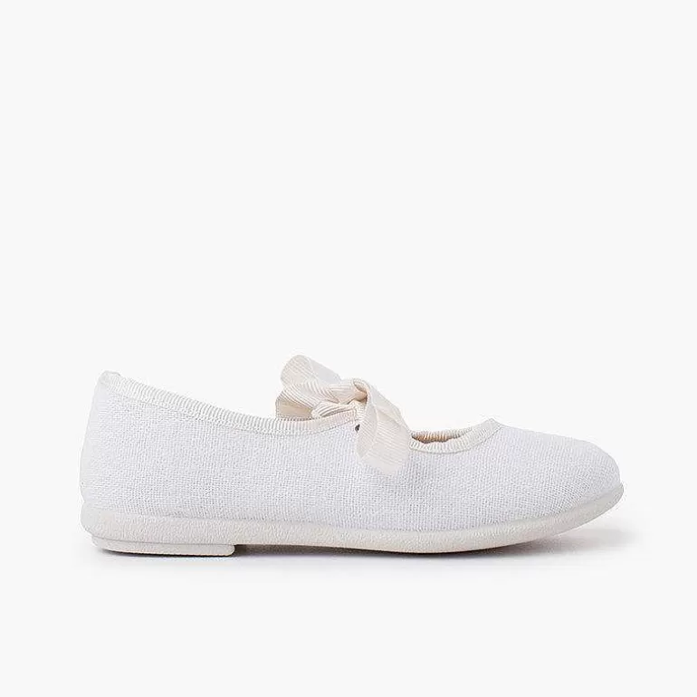 Shop Linen Type Mary Janes With Bow-Tie Girls Mary Janes