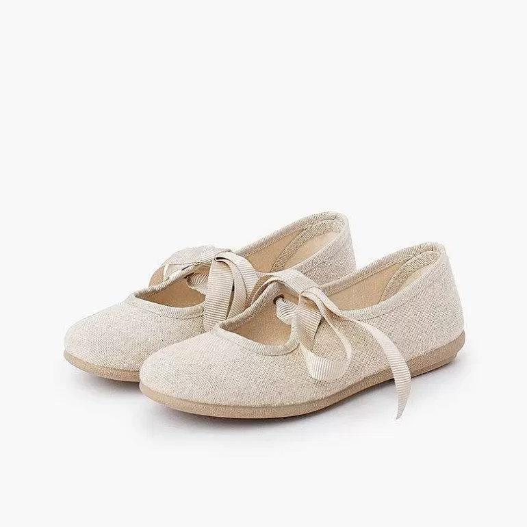 Shop Linen Type Mary Janes With Bow-Tie Girls Mary Janes