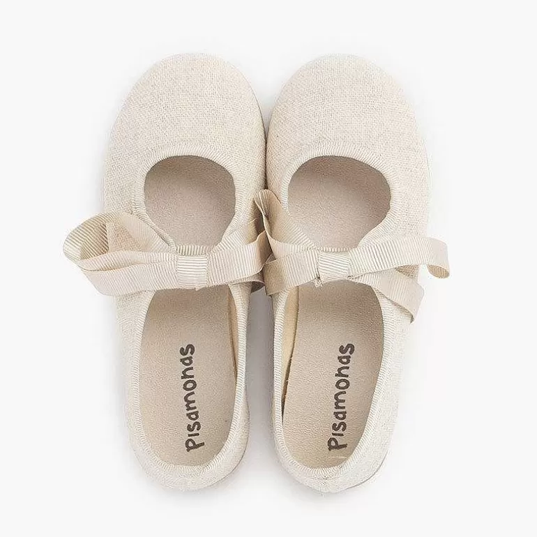 Shop Linen Type Mary Janes With Bow-Tie Girls Mary Janes