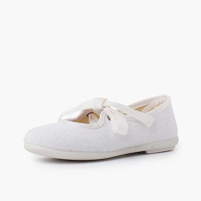 Shop Linen Type Mary Janes With Bow-Tie Girls Mary Janes