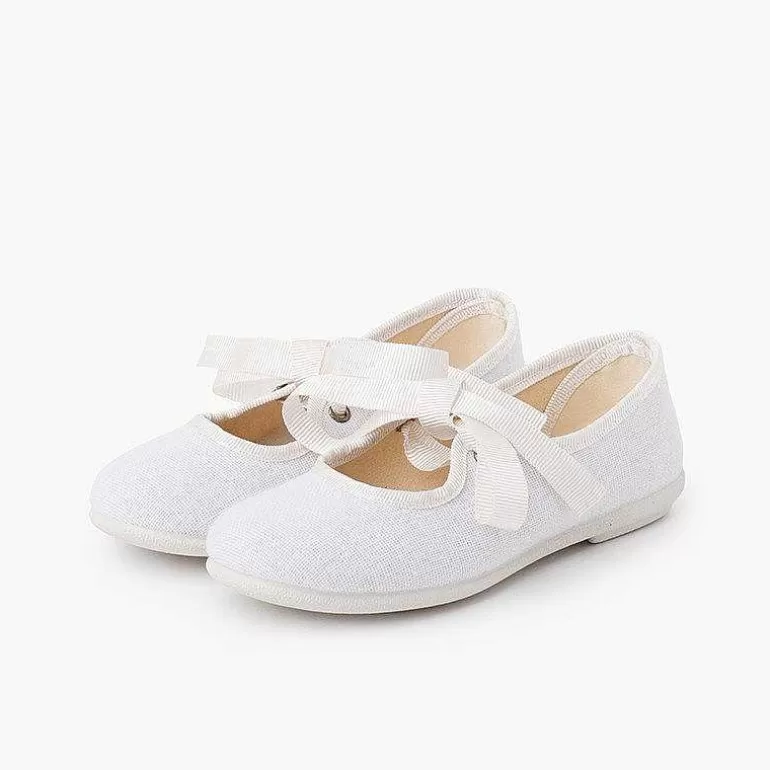 Shop Linen Type Mary Janes With Bow-Tie Girls Mary Janes