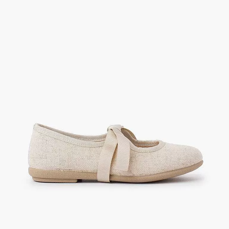 Shop Linen Type Mary Janes With Bow-Tie Girls Mary Janes
