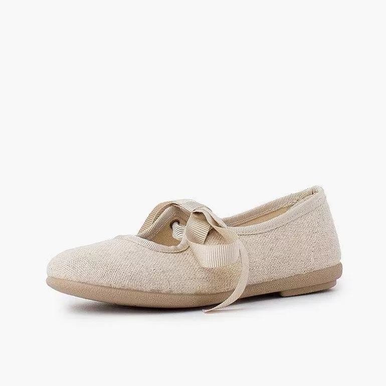 Shop Linen Type Mary Janes With Bow-Tie Girls Mary Janes