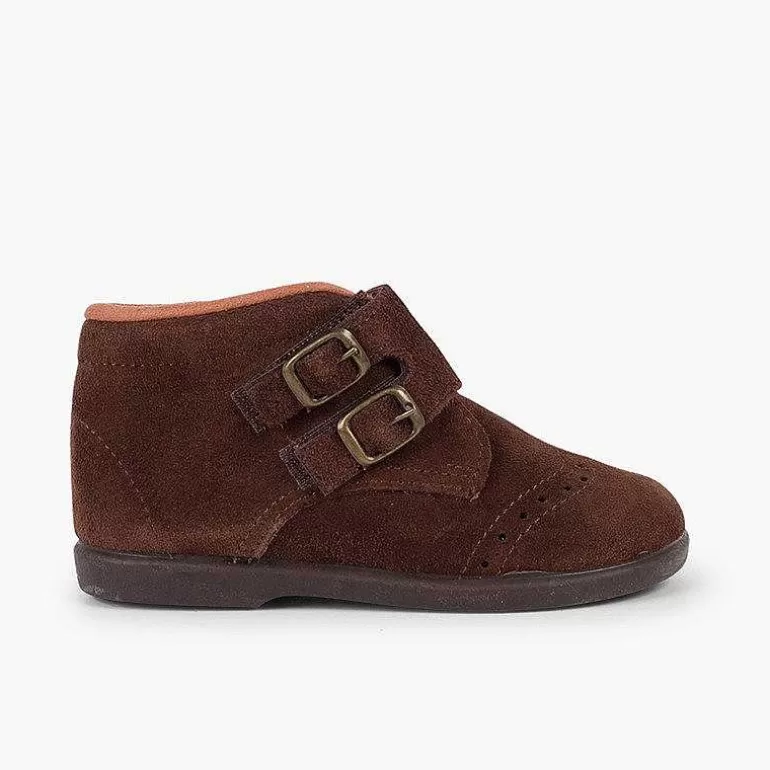Clearance Suede And Loop Fasteners Booties With Decorative Buckles Girls Boots