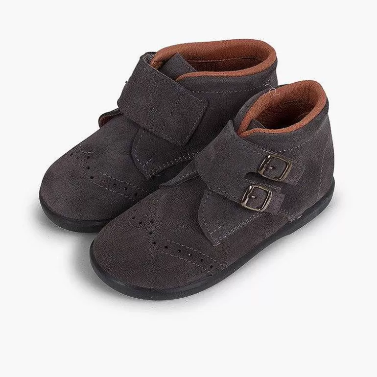 Clearance Suede And Loop Fasteners Booties With Decorative Buckles Girls Boots