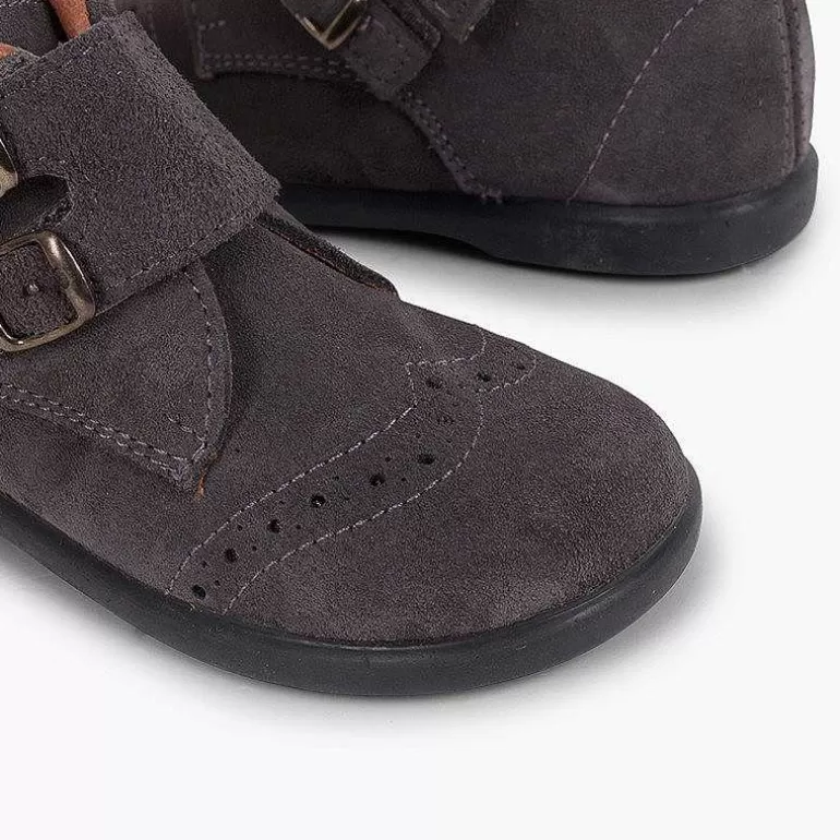 Clearance Suede And Loop Fasteners Booties With Decorative Buckles Girls Boots