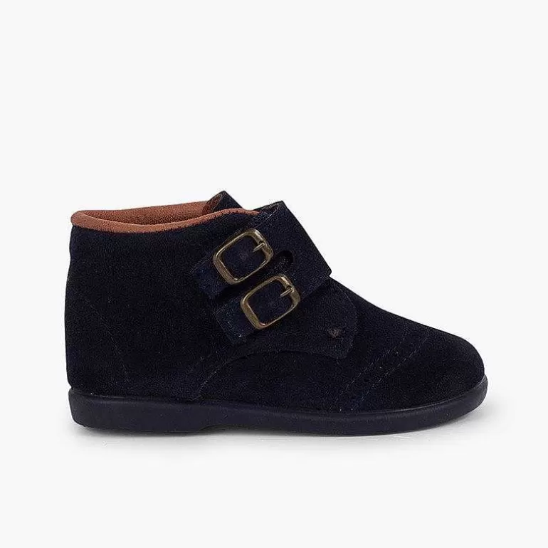 Clearance Suede And Loop Fasteners Booties With Decorative Buckles Girls Boots
