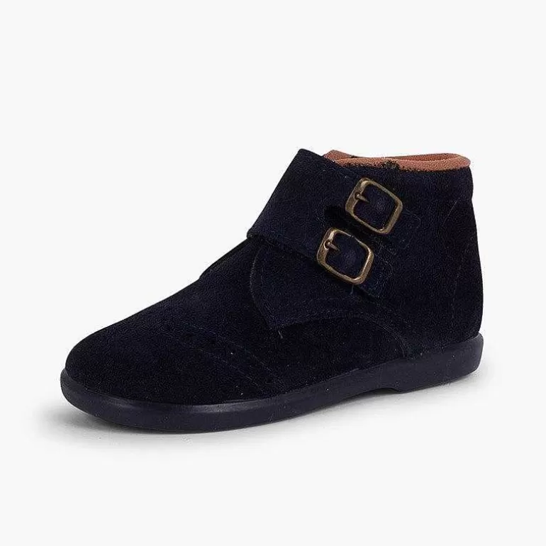 Clearance Suede And Loop Fasteners Booties With Decorative Buckles Girls Boots