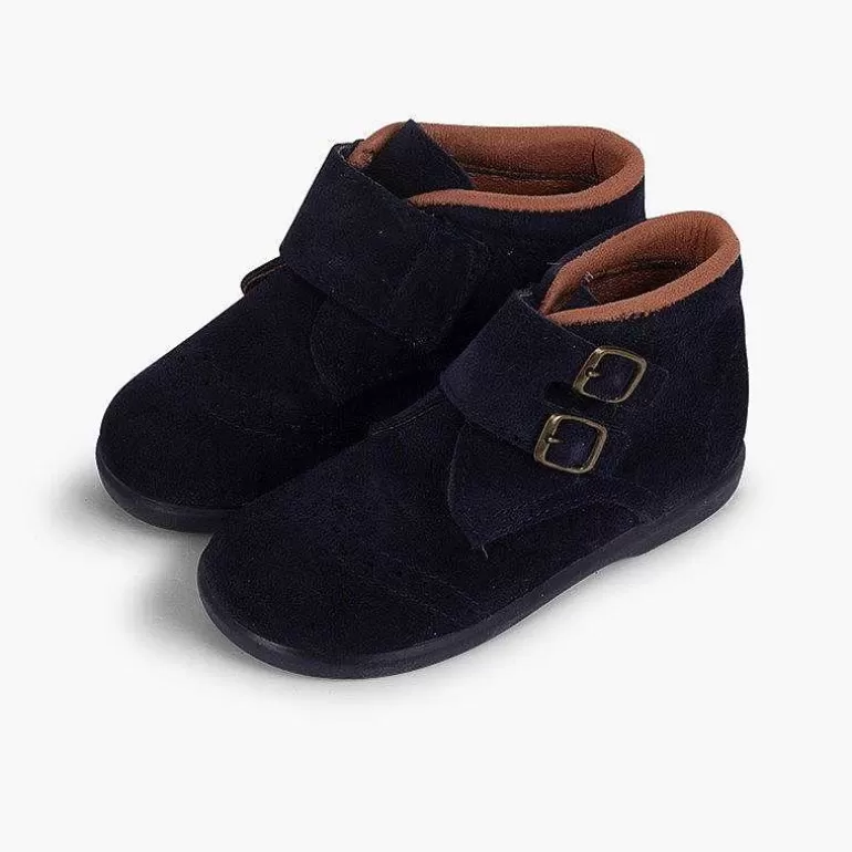 Clearance Suede And Loop Fasteners Booties With Decorative Buckles Girls Boots