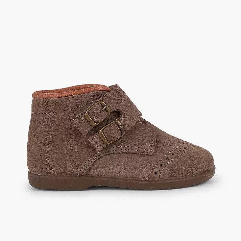 Clearance Suede And Loop Fasteners Booties With Decorative Buckles Girls Boots