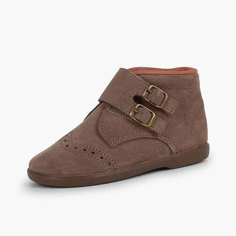 Clearance Suede And Loop Fasteners Booties With Decorative Buckles Girls Boots