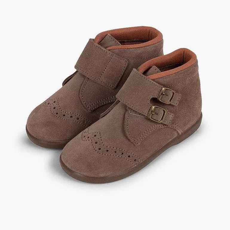 Clearance Suede And Loop Fasteners Booties With Decorative Buckles Girls Boots