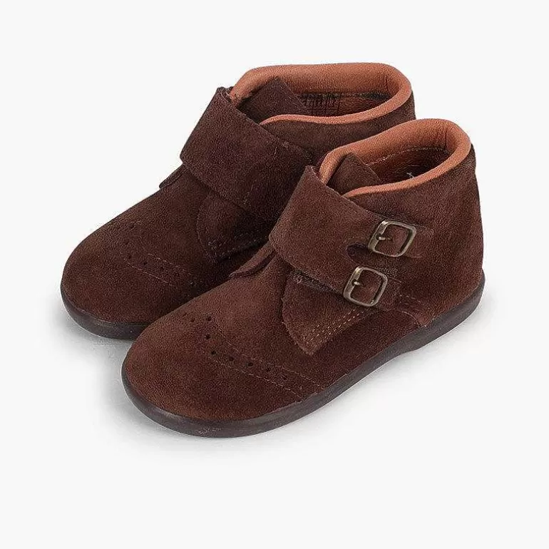 Clearance Suede And Loop Fasteners Booties With Decorative Buckles Girls Boots