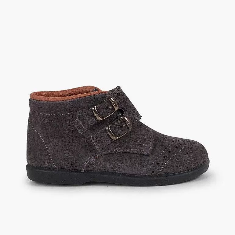Clearance Suede And Loop Fasteners Booties With Decorative Buckles Girls Boots